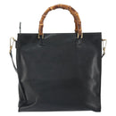 GUCCI Bamboo Hand Bag Leather 2way Black Gold 001 095 1878 Auth 163274-2