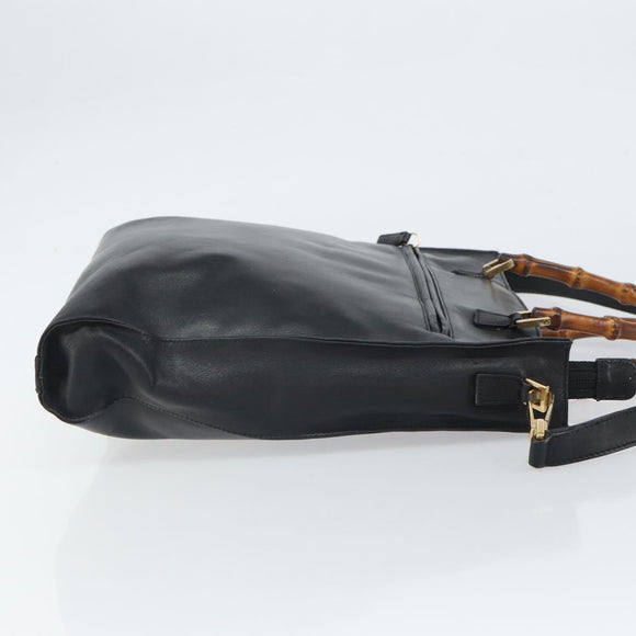 GUCCI Bamboo Hand Bag Leather 2way Black Gold 001 095 1878 Auth 163274