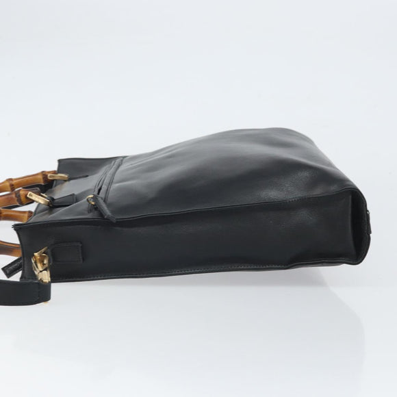 GUCCI Bamboo Hand Bag Leather 2way Black Gold 001 095 1878 Auth 163274