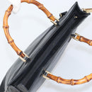 GUCCI Bamboo Hand Bag Leather 2way Black Gold 001 095 1878 Auth 163274-6