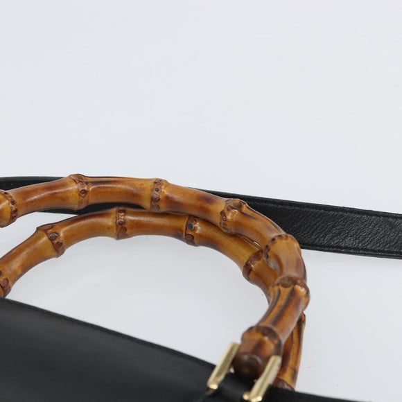GUCCI Bamboo Hand Bag Leather 2way Black Gold 001 095 1878 Auth 163274