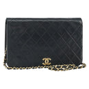 CHANEL Matelasse Chain Shoulder Bag Lamb Skin Black Gold CC Auth 163277-1