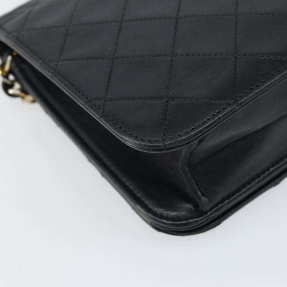 CHANEL Matelasse Chain Shoulder Bag Lamb Skin Black Gold CC Auth 163277