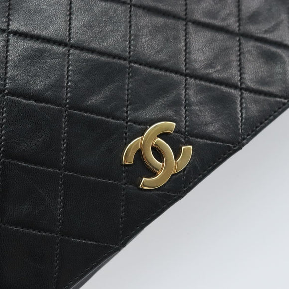 CHANEL Matelasse Chain Shoulder Bag Lamb Skin Black Gold CC Auth 163277
