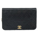 CHANEL Matelasse Chain Shoulder Bag Lamb Skin Black Gold CC Auth 163277-2