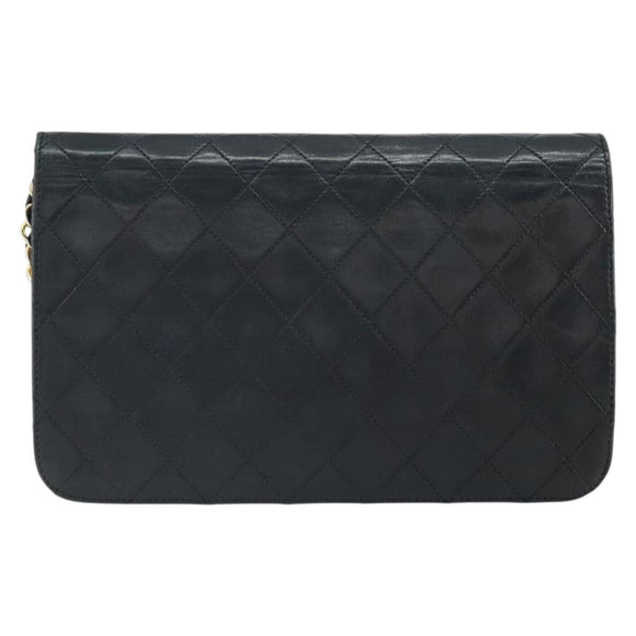 CHANEL Matelasse Chain Shoulder Bag Lamb Skin Black Gold CC Auth 163277