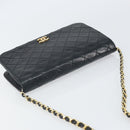 CHANEL Matelasse Chain Shoulder Bag Lamb Skin Black Gold CC Auth 163277-6