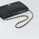 CHANEL Matelasse Chain Shoulder Bag Lamb Skin Black Gold CC Auth 163277-7