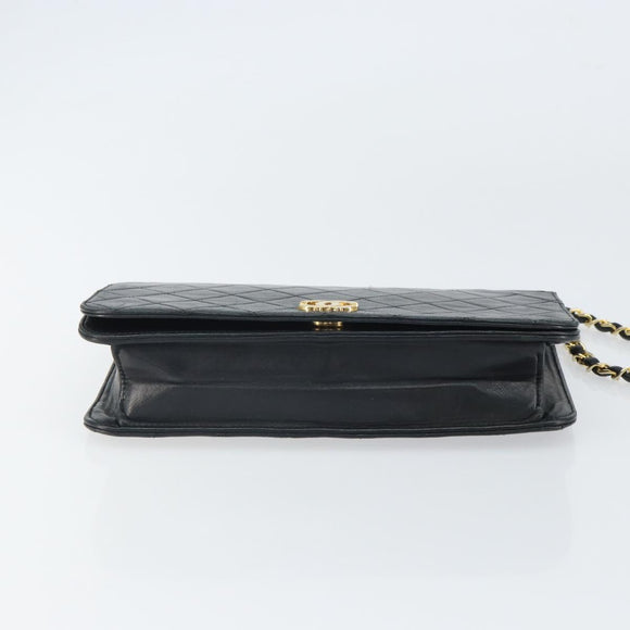 CHANEL Matelasse Chain Shoulder Bag Lamb Skin Black Gold CC Auth 163277
