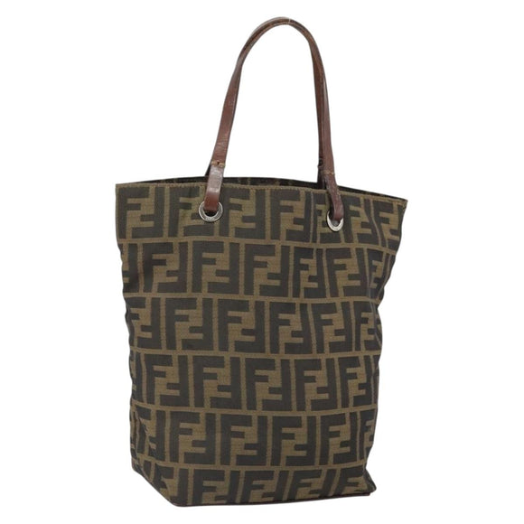 FENDI Zucca Canvas Hand Bag Brown Black Auth 163278