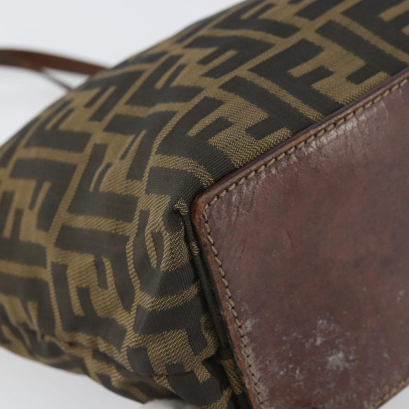 FENDI Zucca Canvas Hand Bag Brown Black Auth 163278