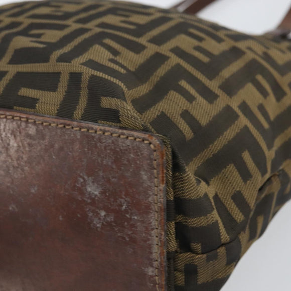 FENDI Zucca Canvas Hand Bag Brown Black Auth 163278