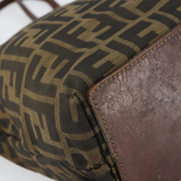 FENDI Zucca Canvas Hand Bag Brown Black Auth 163278