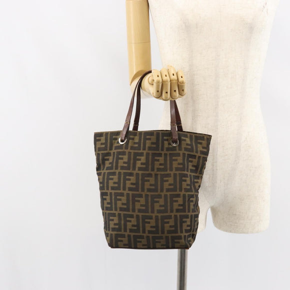 FENDI Zucca Canvas Hand Bag Brown Black Auth 163278