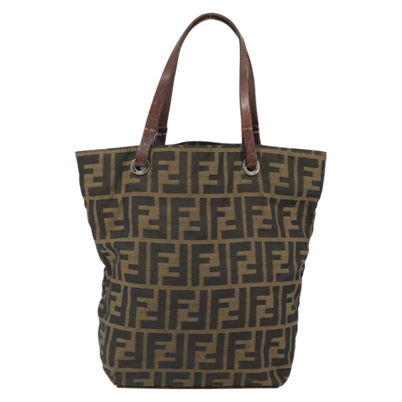 FENDI Zucca Canvas Hand Bag Brown Black Auth 163278