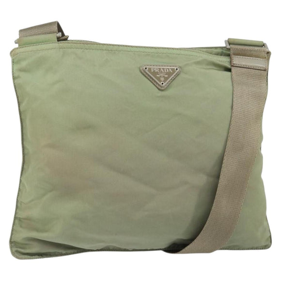 PRADA Shoulder Bag Nylon Green Gold Auth 163281
