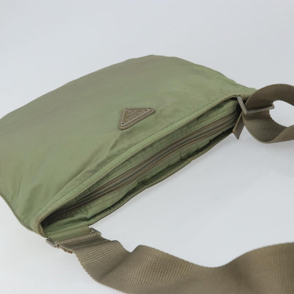 PRADA Shoulder Bag Nylon Green Gold Auth 163281