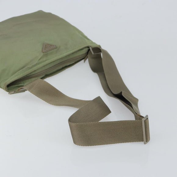 PRADA Shoulder Bag Nylon Green Gold Auth 163281