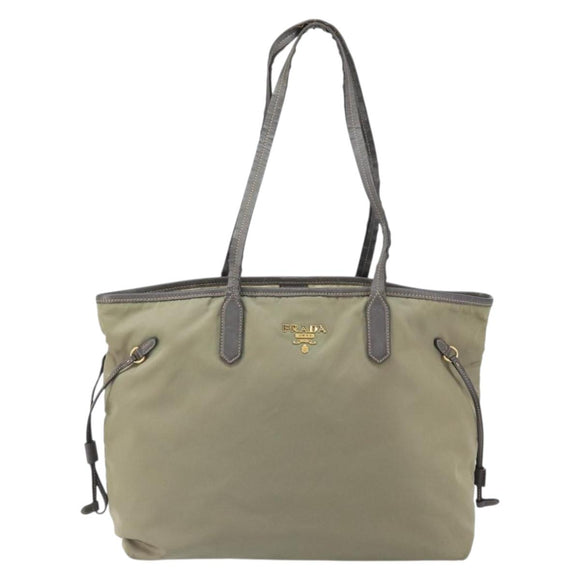 PRADA Tote Bag Nylon Beige Gold Auth 163284