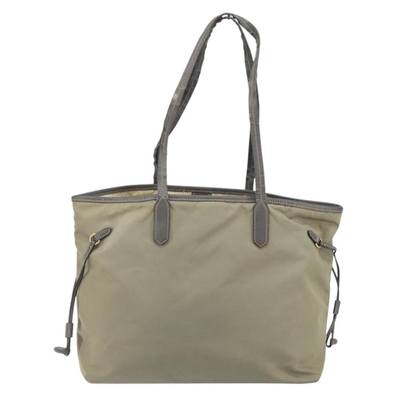 PRADA Tote Bag Nylon Beige Gold Auth 163284