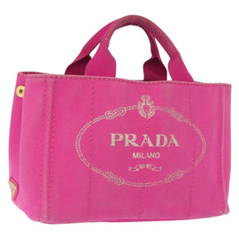 PRADA Canapa PM Hand Bag Canvas Pink Gold Auth 163290