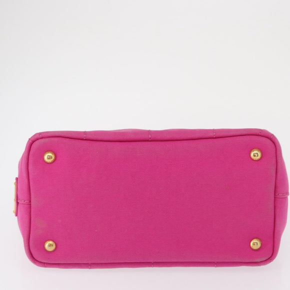 PRADA Canapa PM Hand Bag Canvas Pink Gold Auth 163290