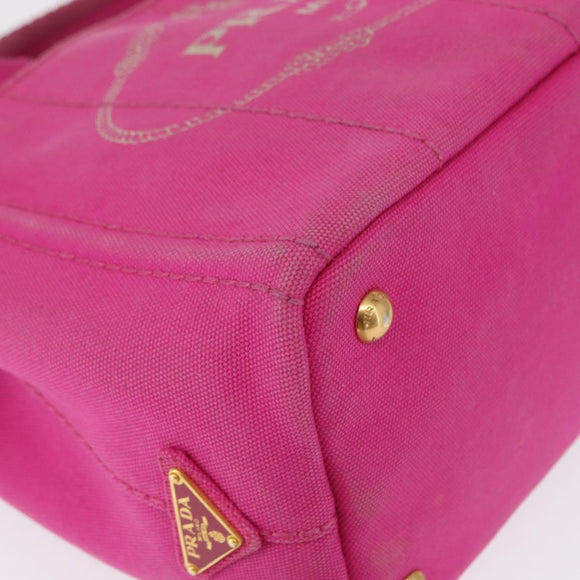 PRADA Canapa PM Hand Bag Canvas Pink Gold Auth 163290