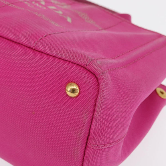 PRADA Canapa PM Hand Bag Canvas Pink Gold Auth 163290