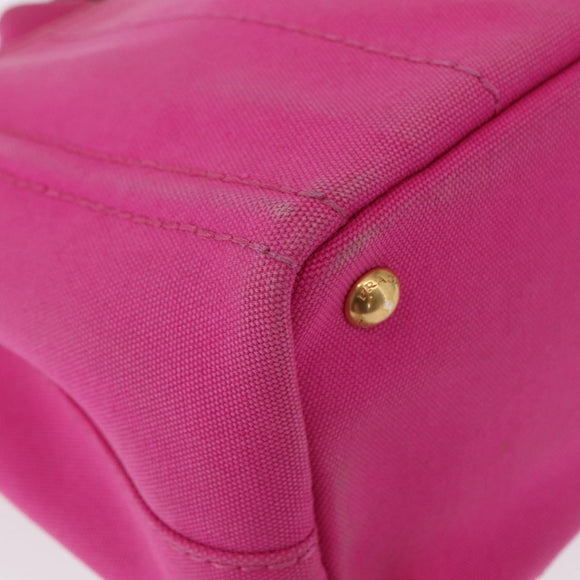 PRADA Canapa PM Hand Bag Canvas Pink Gold Auth 163290