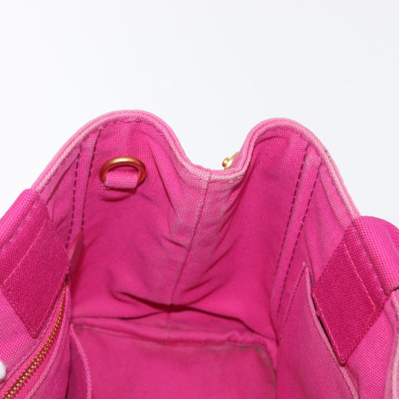 PRADA Canapa PM Hand Bag Canvas Pink Gold Auth 163290