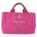 PRADA Canapa PM Hand Bag Canvas Pink Gold Auth 163290-13