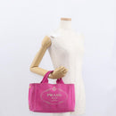 PRADA Canapa PM Hand Bag Canvas Pink Gold Auth 163290-23