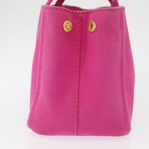 PRADA Canapa PM Hand Bag Canvas Pink Gold Auth 163290