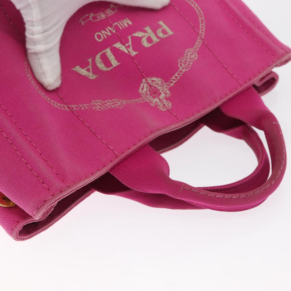 PRADA Canapa PM Hand Bag Canvas Pink Gold Auth 163290