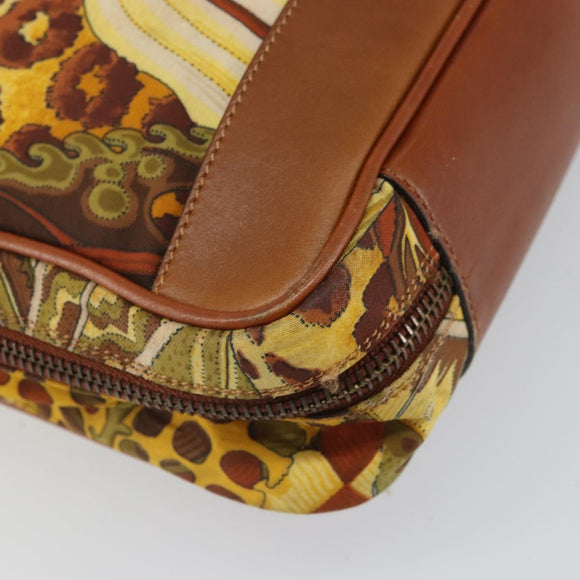 Salvatore Ferragamo Gancini Hand Bag Nylon Brown Gold Auth 163292