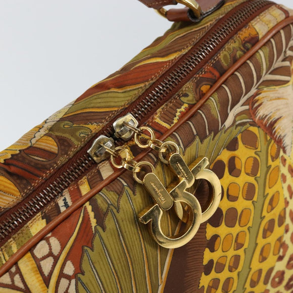 Salvatore Ferragamo Gancini Hand Bag Nylon Brown Gold Auth 163292