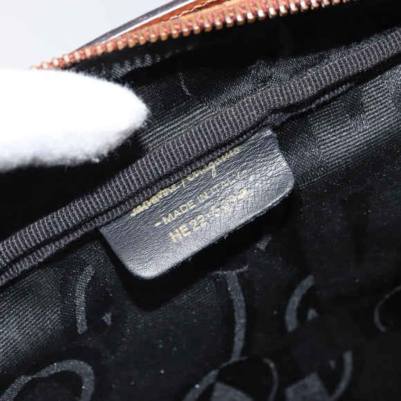 Salvatore Ferragamo Gancini Hand Bag Nylon Brown Gold Auth 163292