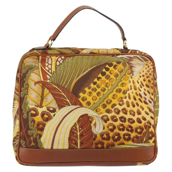 Salvatore Ferragamo Gancini Hand Bag Nylon Brown Gold Auth 163292