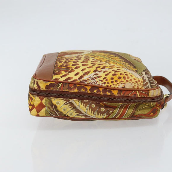 Salvatore Ferragamo Gancini Hand Bag Nylon Brown Gold Auth 163292