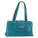 BVLGARI Hand Bag Leather Silver Emerald Green Auth 163293-1