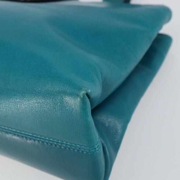 BVLGARI Hand Bag Leather Silver Emerald Green Auth 163293