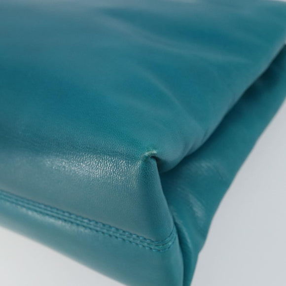 BVLGARI Hand Bag Leather Silver Emerald Green Auth 163293