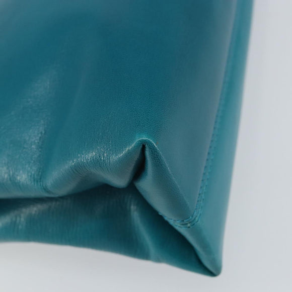 BVLGARI Hand Bag Leather Silver Emerald Green Auth 163293