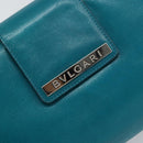 BVLGARI Hand Bag Leather Silver Emerald Green Auth 163293-17