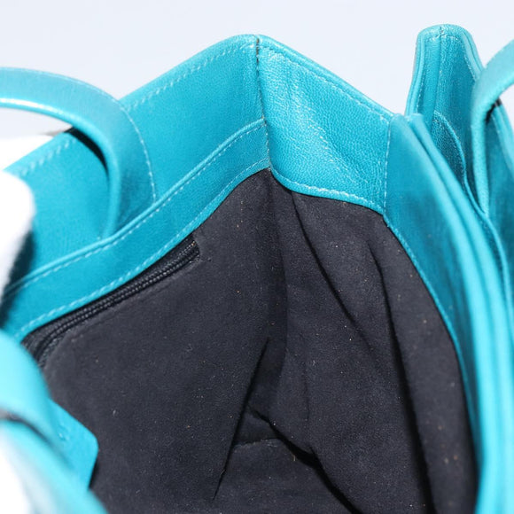 BVLGARI Hand Bag Leather Silver Emerald Green Auth 163293