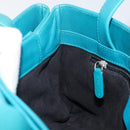 BVLGARI Hand Bag Leather Silver Emerald Green Auth 163293-20