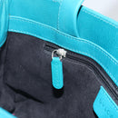 BVLGARI Hand Bag Leather Silver Emerald Green Auth 163293-21