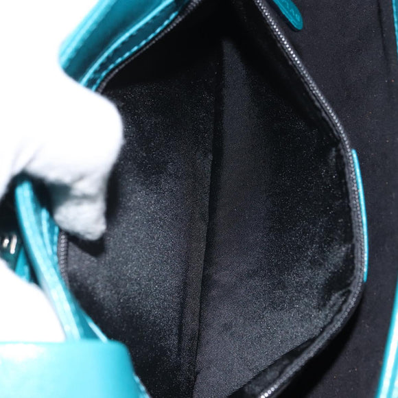 BVLGARI Hand Bag Leather Silver Emerald Green Auth 163293