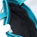 BVLGARI Hand Bag Leather Silver Emerald Green Auth 163293-23