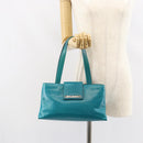 BVLGARI Hand Bag Leather Silver Emerald Green Auth 163293-24